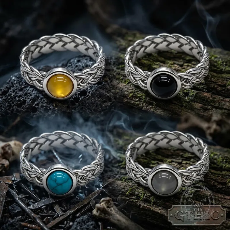 Vintage Gemstone Woven Stainless Steel Ring made by GTHIC