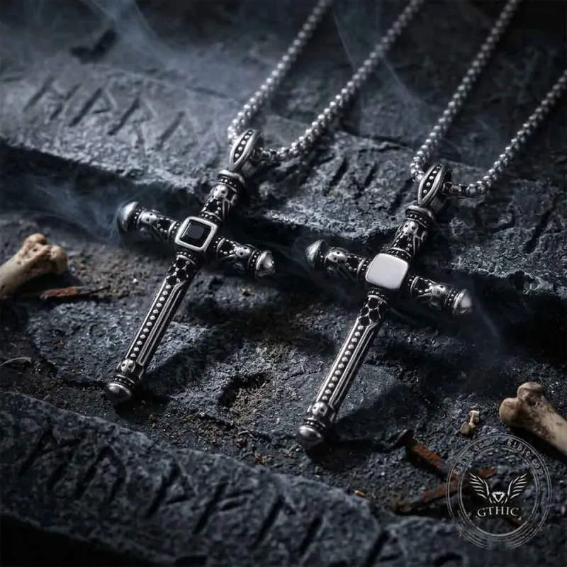 Vintage Black Zircon Stainless Steel Cross Pendant made by GTHIC