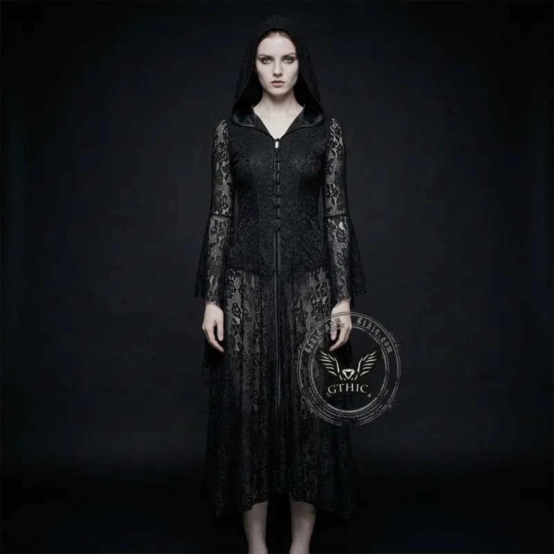 Dark Retro-Style Hooded Mesh Medieval Dress made by GTHIC