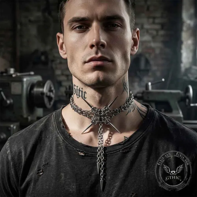 Dark Punk Spike Stainless Steel Clavicle Necklace made by GTHIC