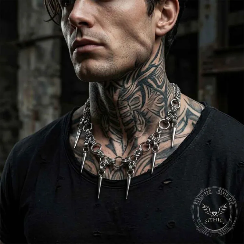 Punk Y2K Multi-Spike Stainless Steel Clavicle Necklace made by GTHIC