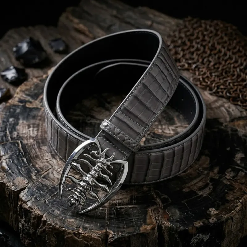 Punk Scorpion Buckle Crocodile-Embossed PU Leather Belt made by GTHIC