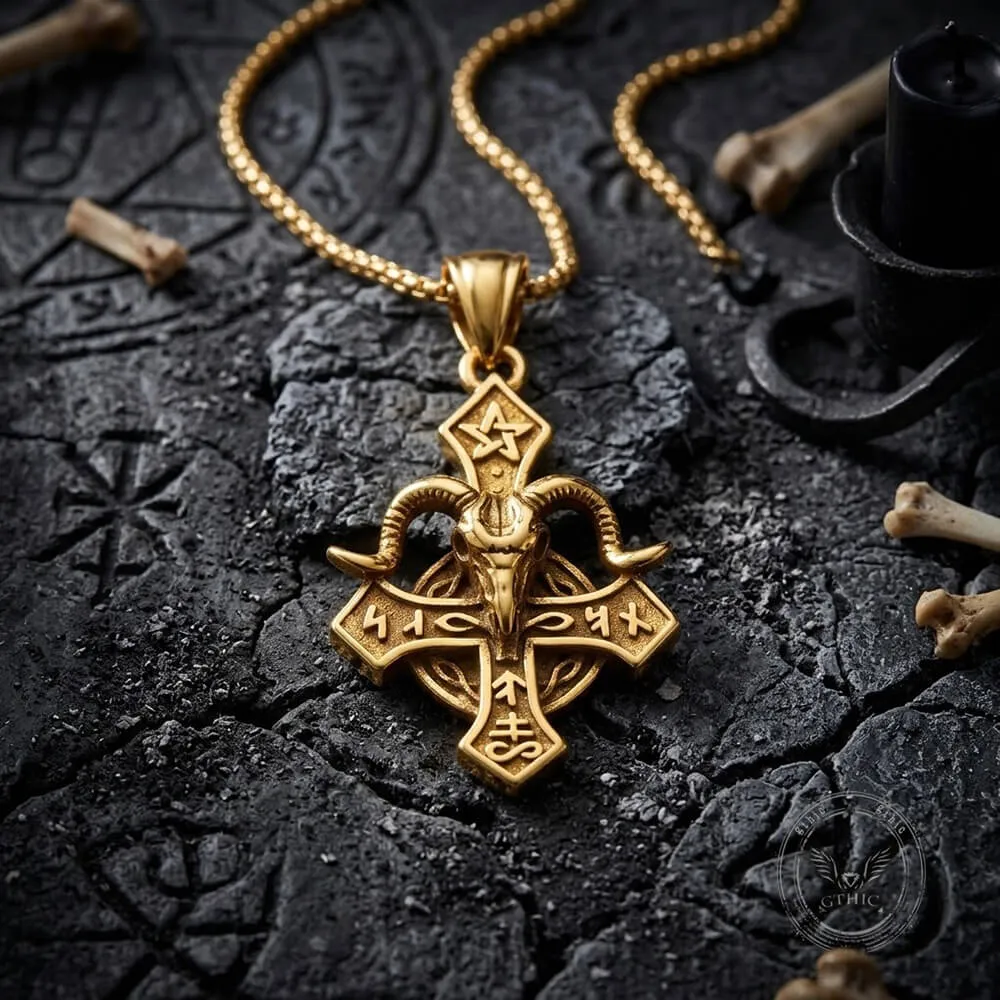 Vintage Baphomet Ram's Head Stainless Steel Cross Pendant sold by GTHIC product image thumbnail 4