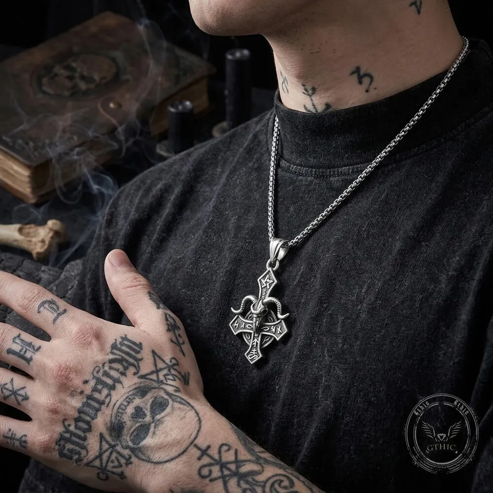 Vintage Baphomet Ram's Head Stainless Steel Cross Pendant sold by GTHIC product image thumbnail 2