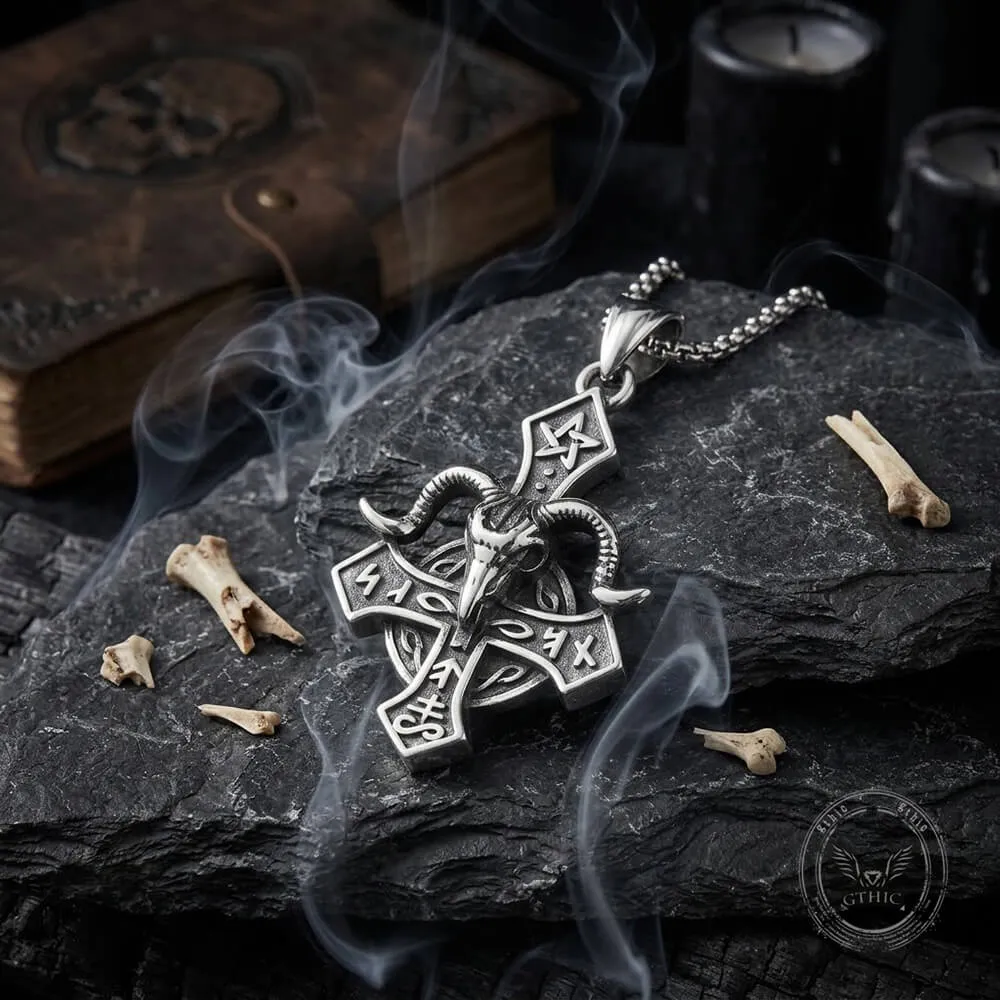 Vintage Baphomet Ram's Head Stainless Steel Cross Pendant sold by GTHIC product image thumbnail 3