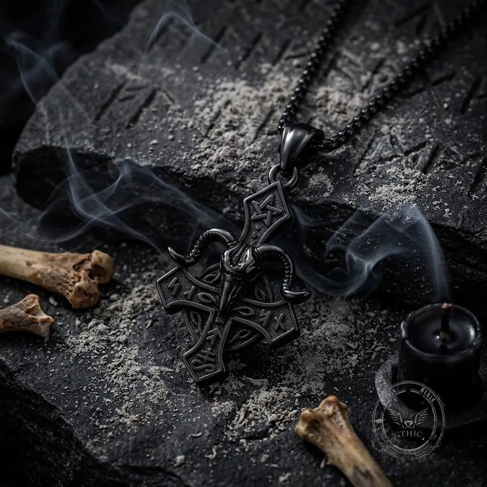 Vintage Baphomet Ram's Head Stainless Steel Cross Pendant sold by GTHIC product image thumbnail 5