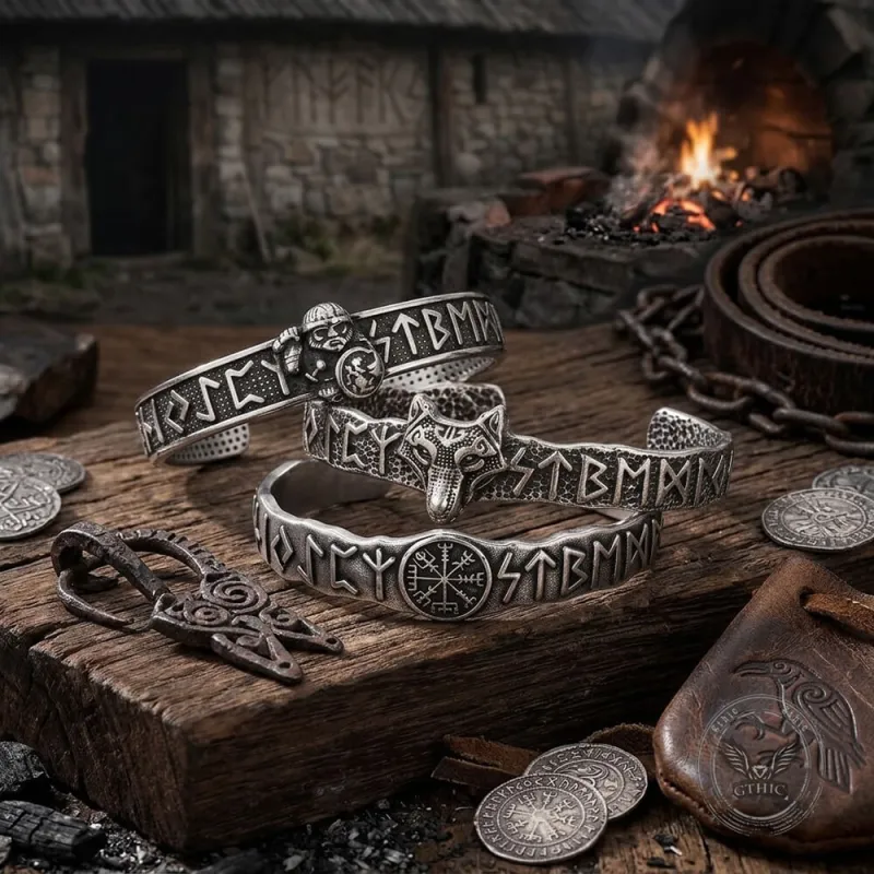 Nordic Viking Warrior Rune Stainless Steel Cuff Bracelet made by GTHIC