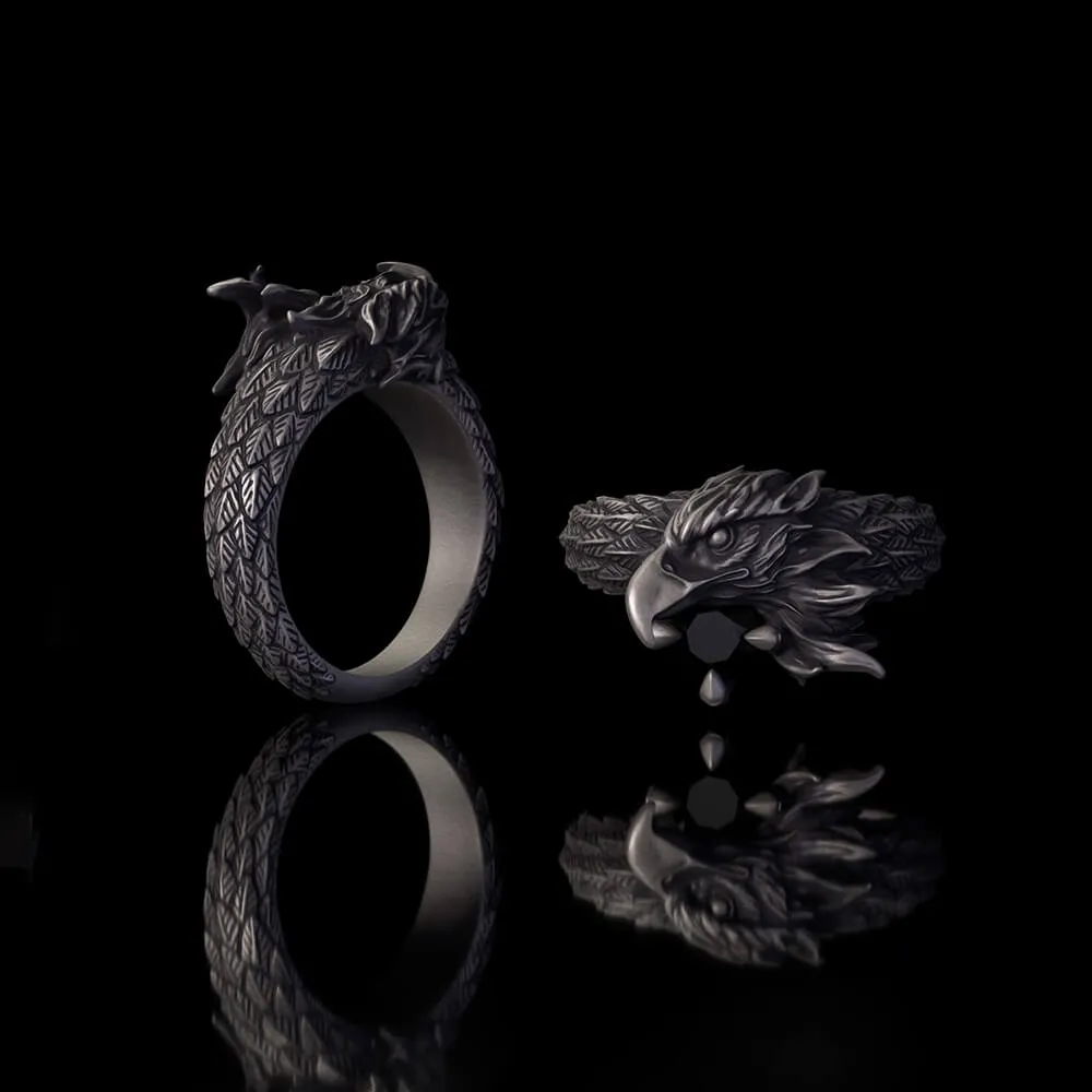 Vintage Eagle Gemstone Sterling Silver Totem Ring sold by GTHIC