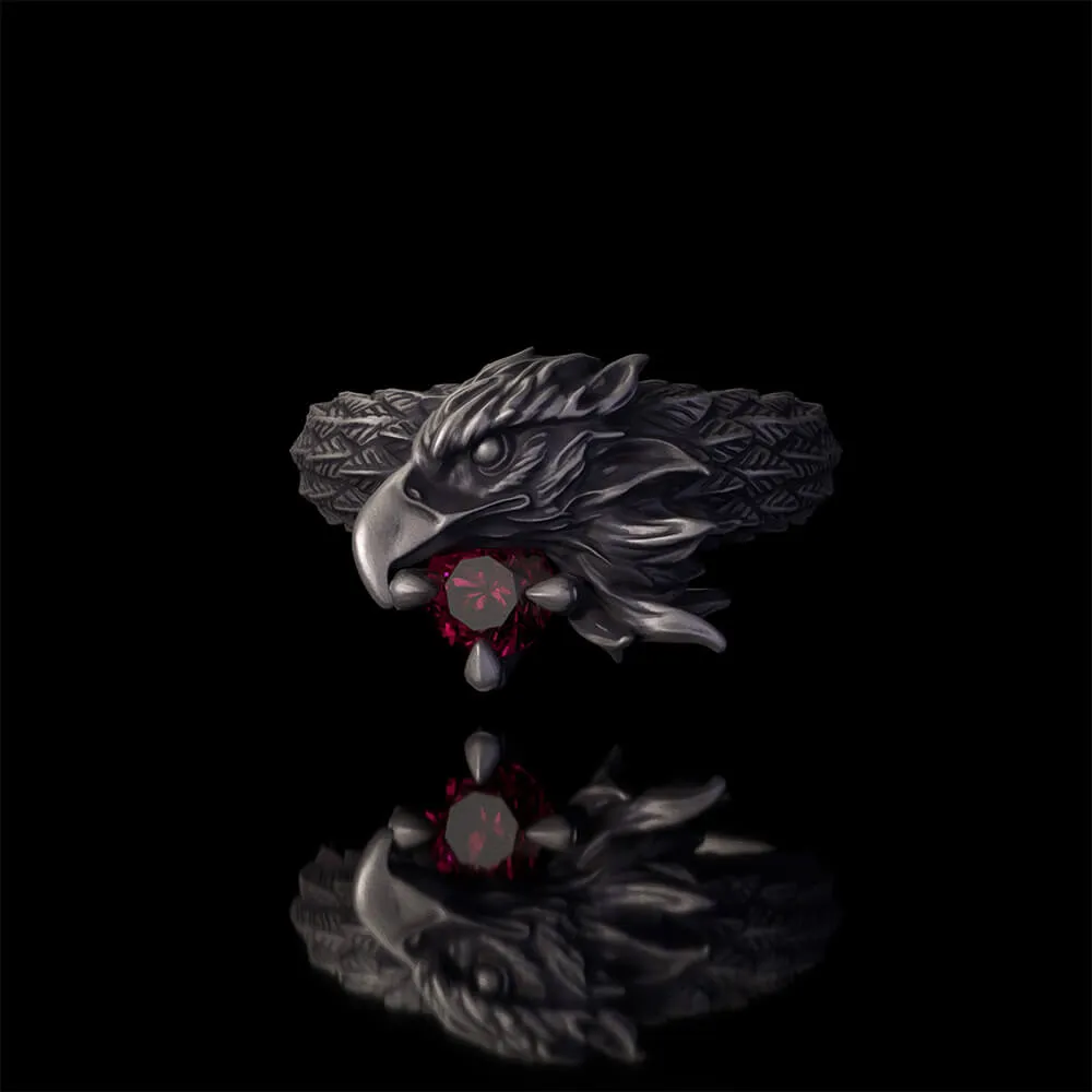 Vintage Eagle Gemstone Sterling Silver Totem Ring sold by GTHIC product image thumbnail 3