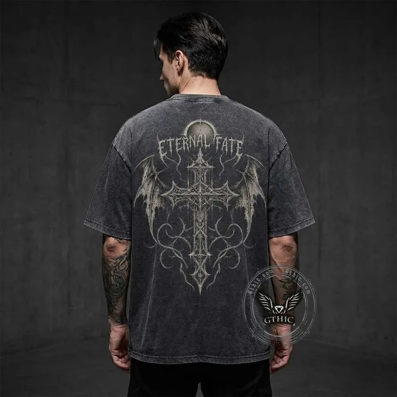 Eternal Fate Winged Cross Vintage Washed T-shirt made by GTHIC