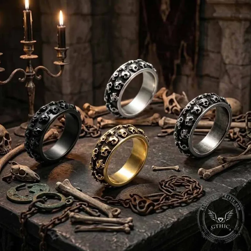 Gothic Double-Row Skull Stainless Steel Ring made by GTHIC