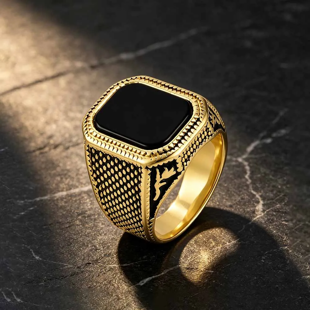 Vintage Square Black Gem Speckled Stainless Steel Ring sold by GTHIC product image thumbnail 4