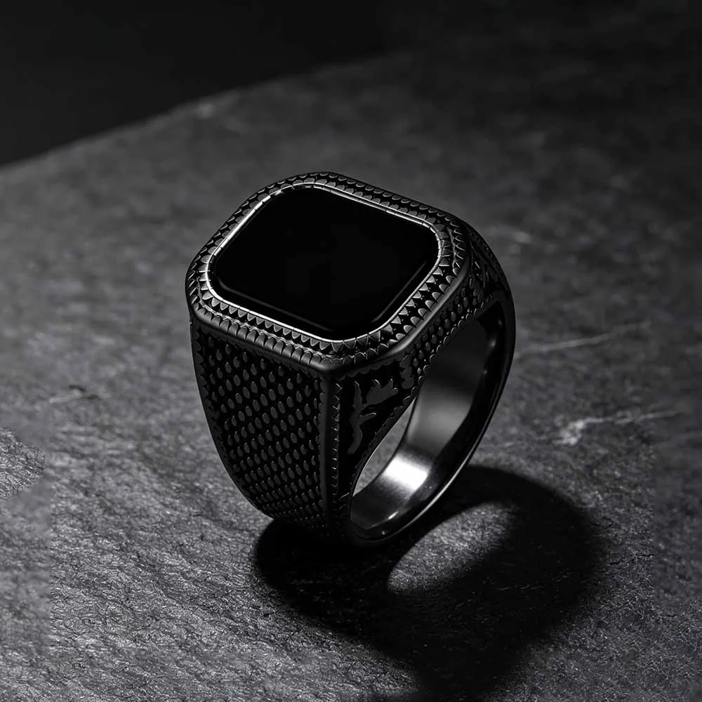 Vintage Square Black Gem Speckled Stainless Steel Ring sold by GTHIC product image thumbnail 5
