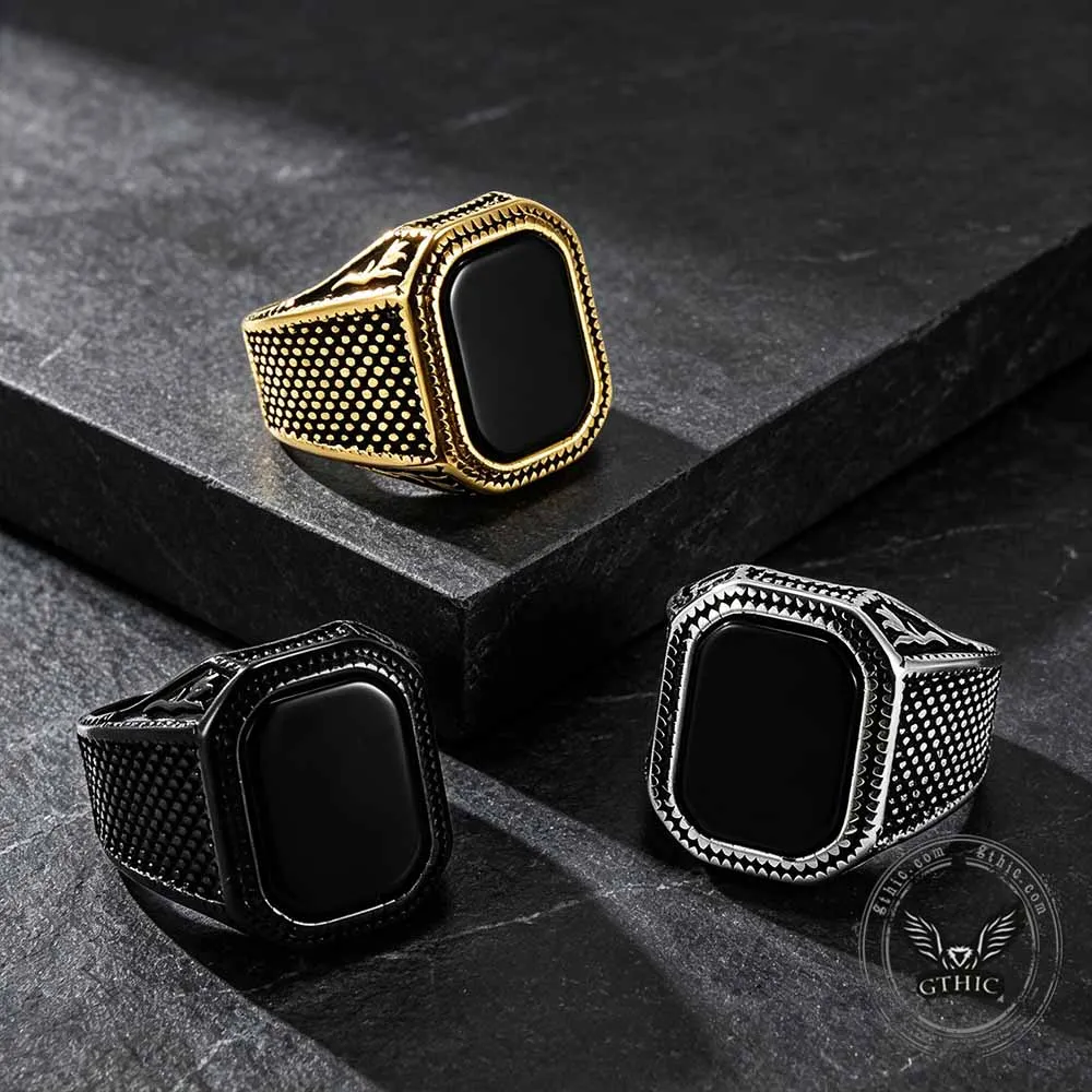 Vintage Square Black Gem Speckled Stainless Steel Ring sold by GTHIC