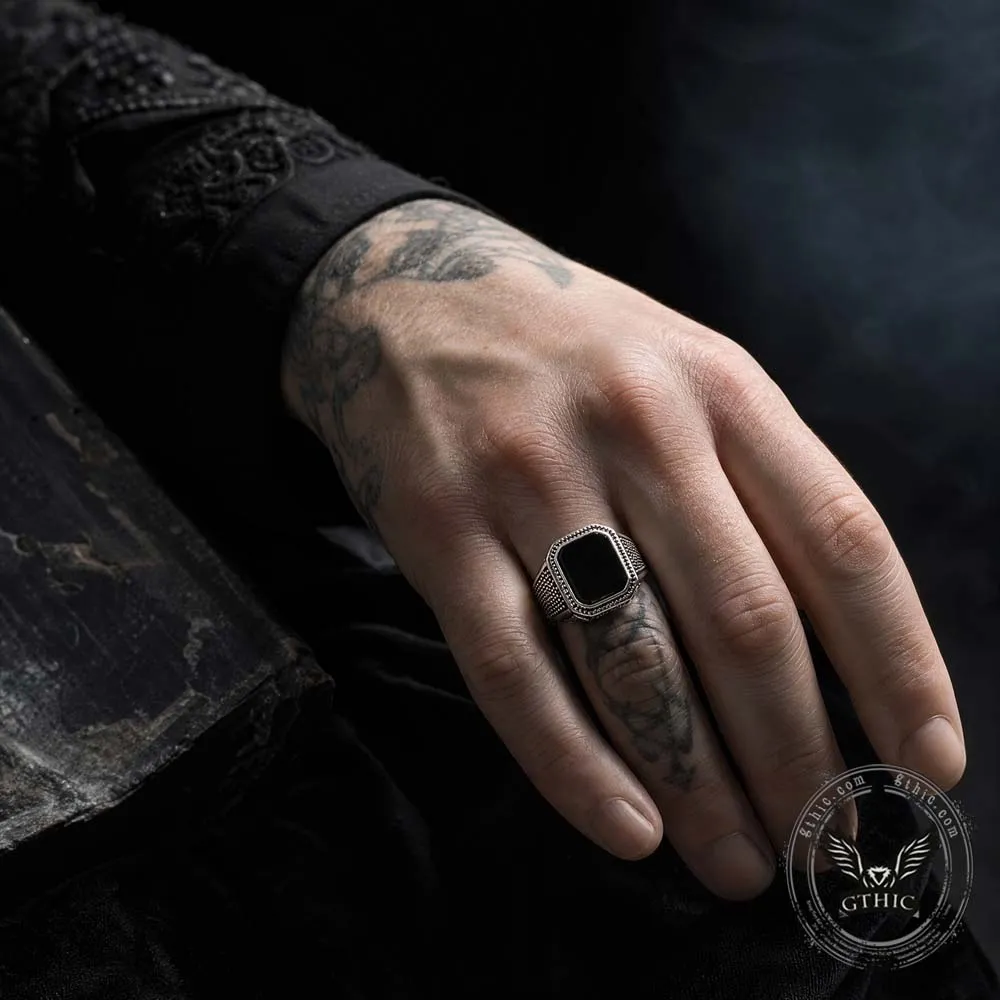 Vintage Square Black Gem Speckled Stainless Steel Ring sold by GTHIC product image thumbnail 2