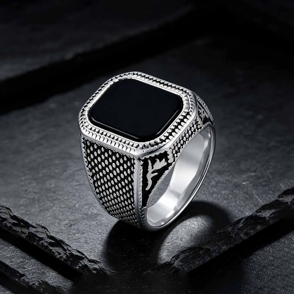 Vintage Square Black Gem Speckled Stainless Steel Ring sold by GTHIC product image thumbnail 3