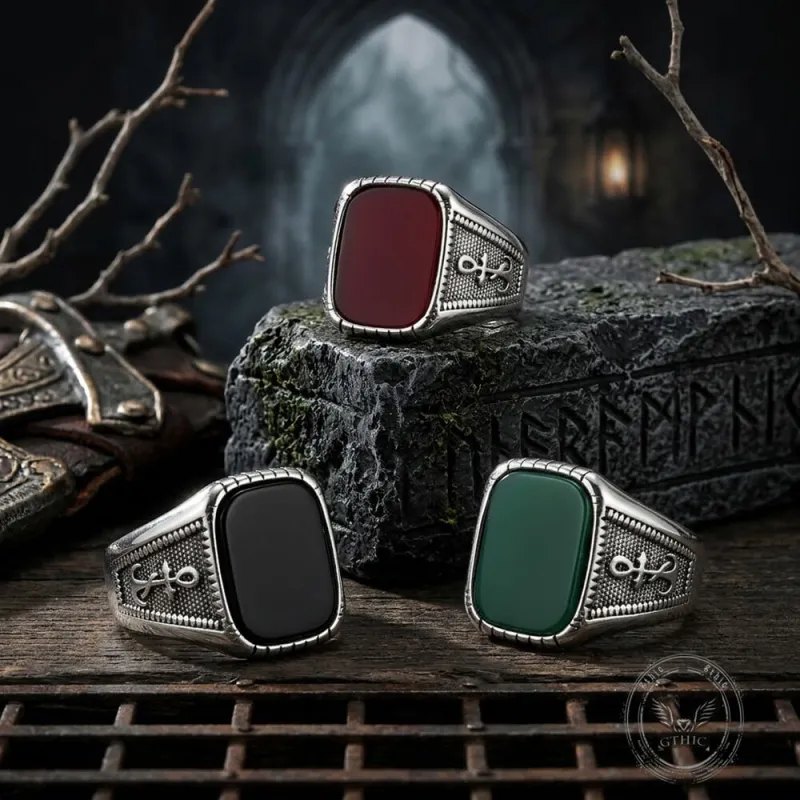 Vintage Anchor Square Gemstone Stainless Steel Ring made by GTHIC