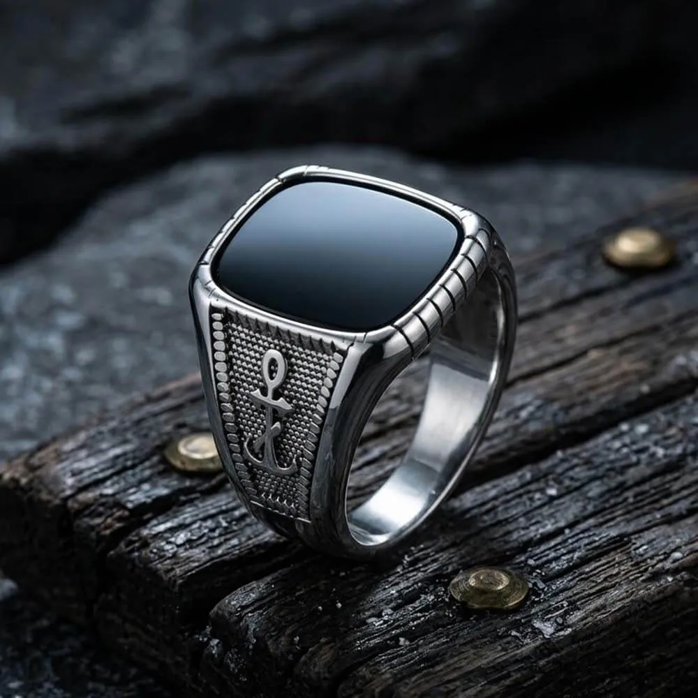 Vintage Anchor Square Gemstone Stainless Steel Ring sold by GTHIC product image thumbnail 4