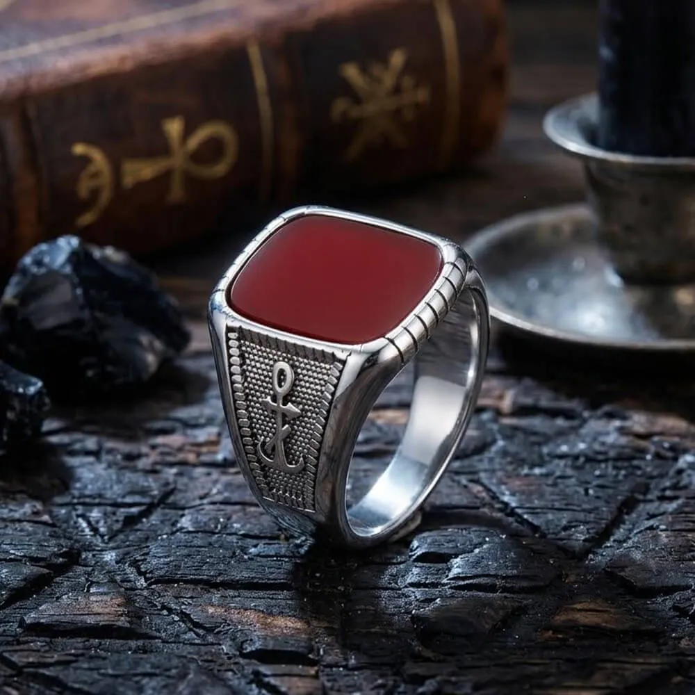 Vintage Anchor Square Gemstone Stainless Steel Ring sold by GTHIC product image thumbnail 3