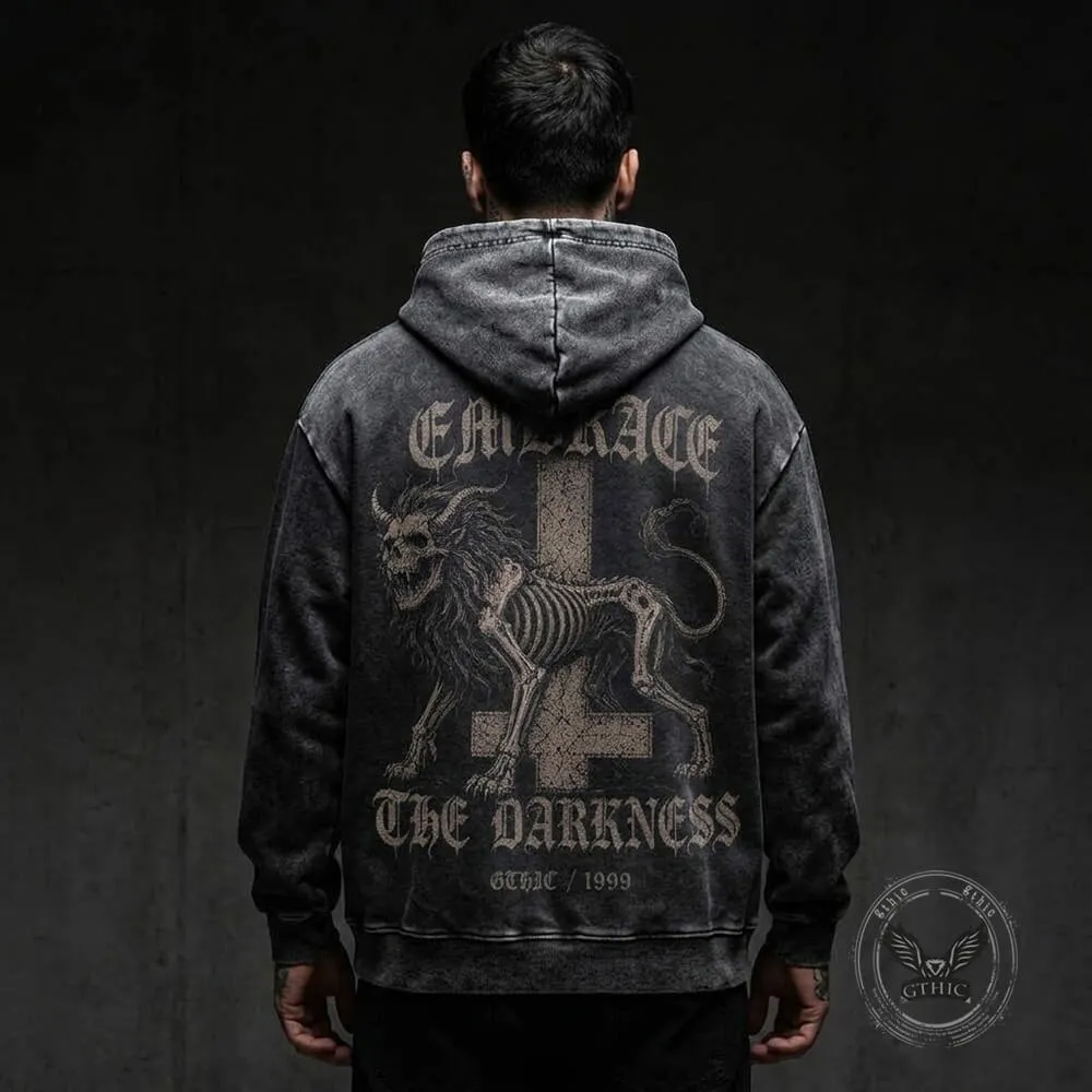 Inverted Cross Skeleton Beast Vintage Washed Hoodie sold by GTHIC