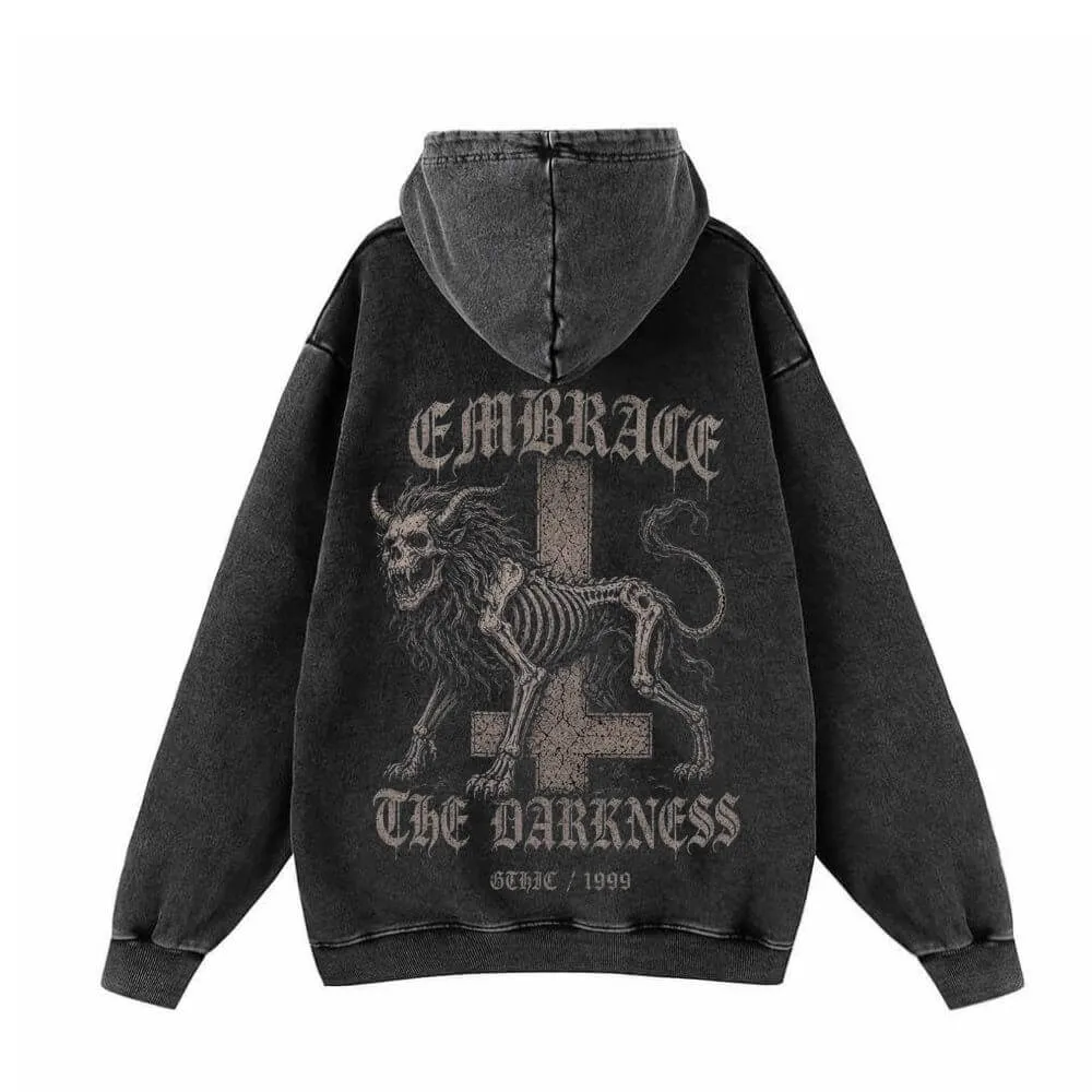Inverted Cross Skeleton Beast Vintage Washed Hoodie sold by GTHIC product image thumbnail 4