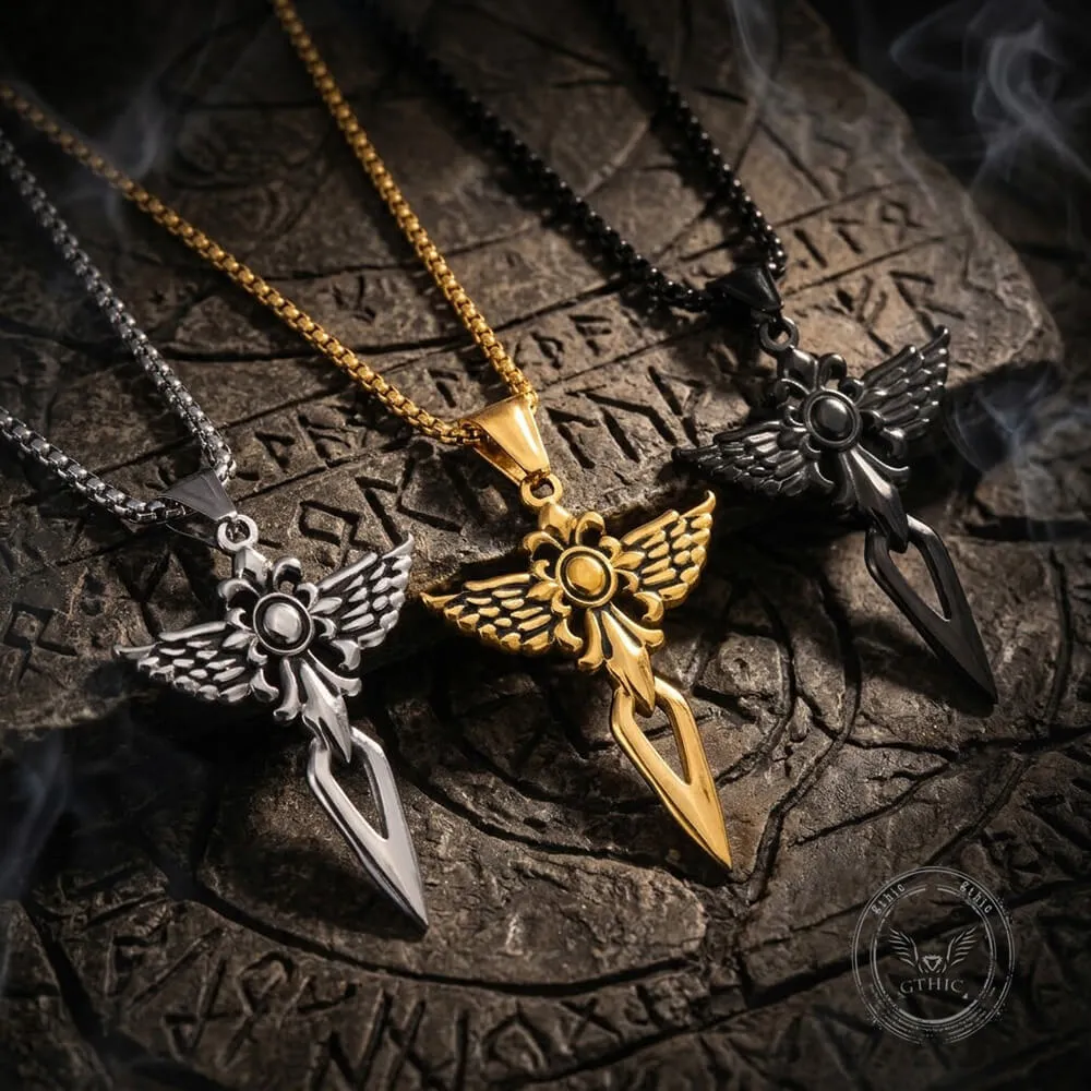Punk Wings Sword Stainless Steel Cross Pendant sold by GTHIC