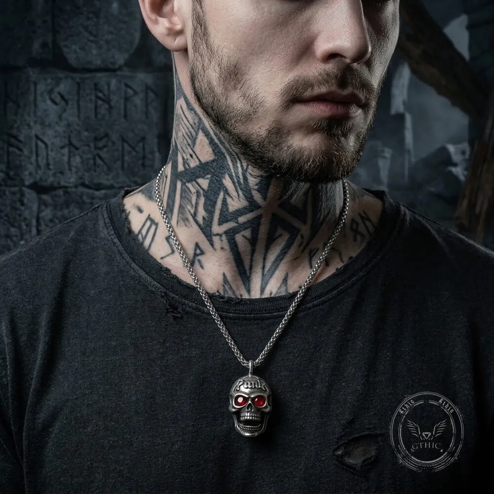 Hip-Hop Punk Red Gem Eyes Stainless Steel Skull Pendant sold by GTHIC product image thumbnail 2