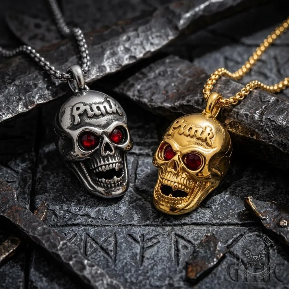 Hip-Hop Punk Red Gem Eyes Stainless Steel Skull Pendant sold by GTHIC