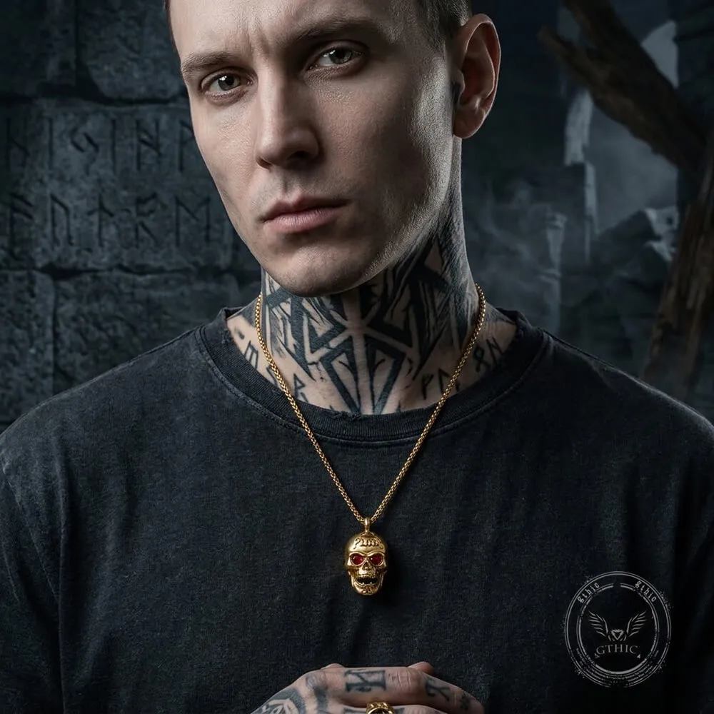 Hip-Hop Punk Red Gem Eyes Stainless Steel Skull Pendant sold by GTHIC product image thumbnail 3