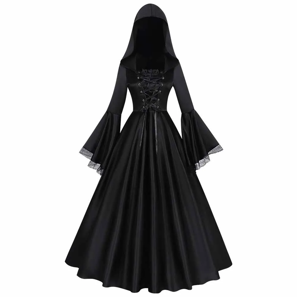 Gothic Medieval Hooded Satin Witch Cosplay Dress sold by GTHIC product image thumbnail 3