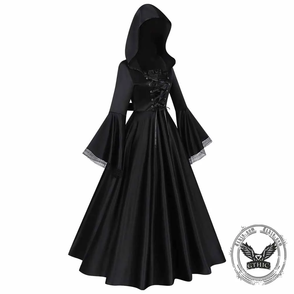Gothic Medieval Hooded Satin Witch Cosplay Dress sold by GTHIC product image thumbnail 4