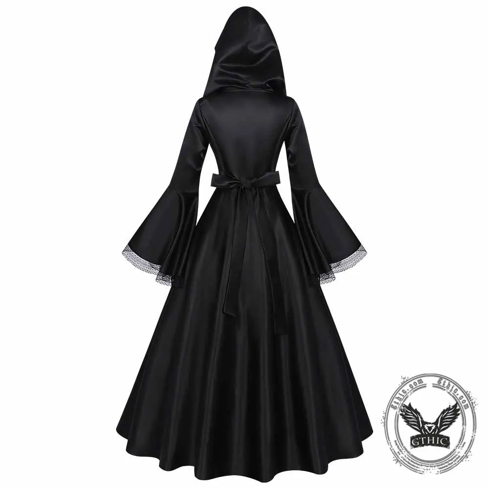 Gothic Medieval Hooded Satin Witch Cosplay Dress sold by GTHIC product image thumbnail 5