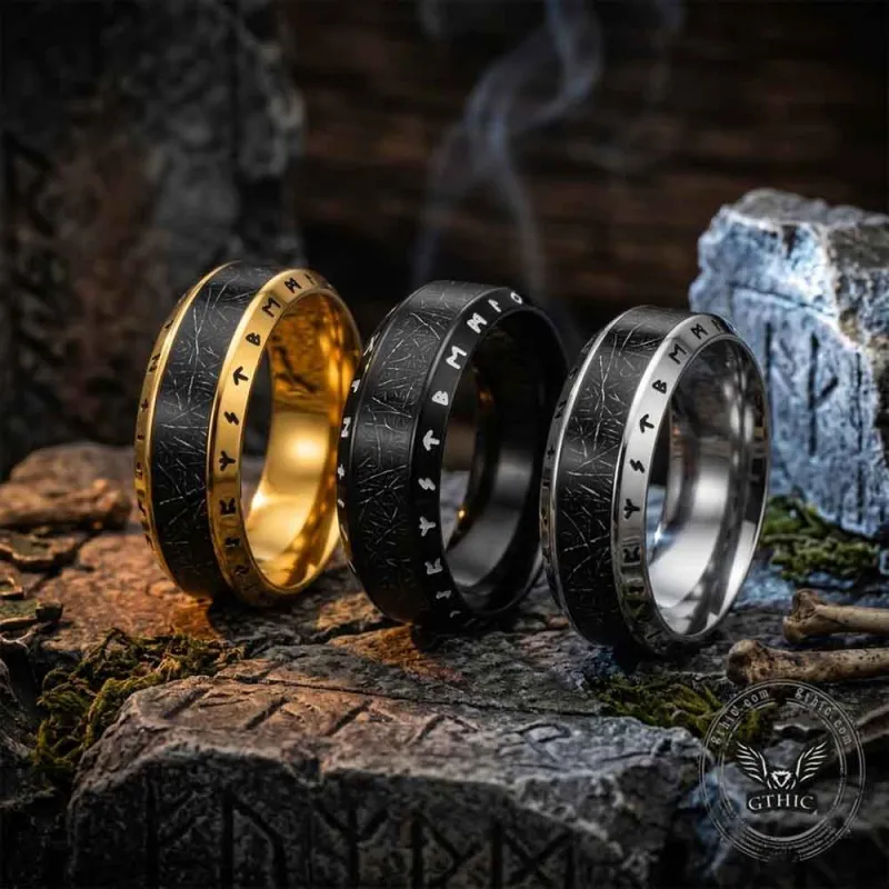 Viking Runes Black-Plated Inlay Stainless Steel Ring made by GTHIC