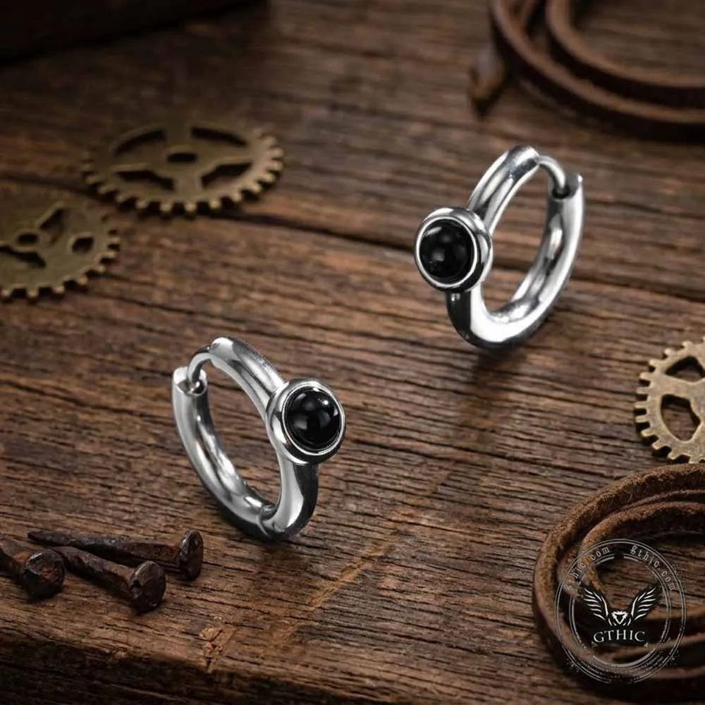 Minimalist Black Agate Stainless Steel Hoop Earrings sold by GTHIC product image thumbnail 3