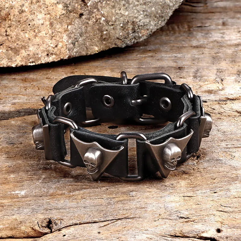 Punk Skull Head PU Leather Adjustable Bracelet sold by GTHIC