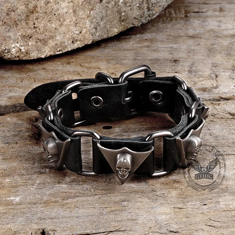 Punk Skull Head PU Leather Adjustable Bracelet sold by GTHIC product image thumbnail 5
