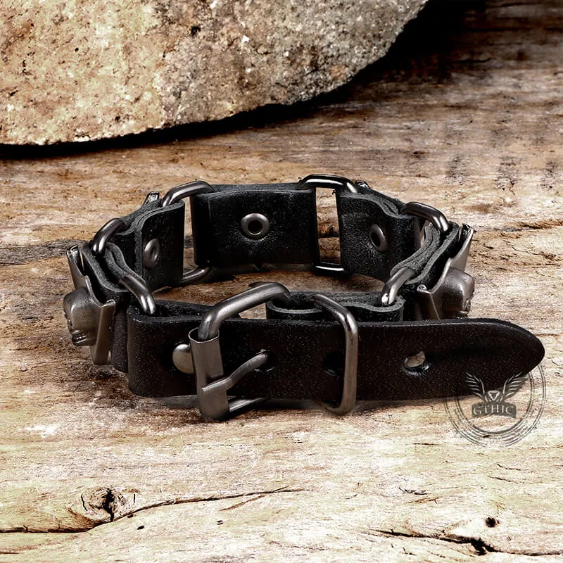 Punk Skull Head PU Leather Adjustable Bracelet sold by GTHIC product image thumbnail 4