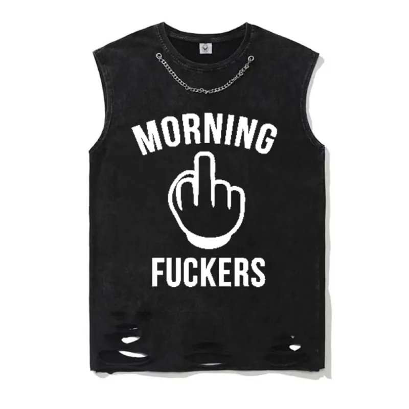 Morning Fuckers Vintage Washed Cotton Vest Top sold by GTHIC