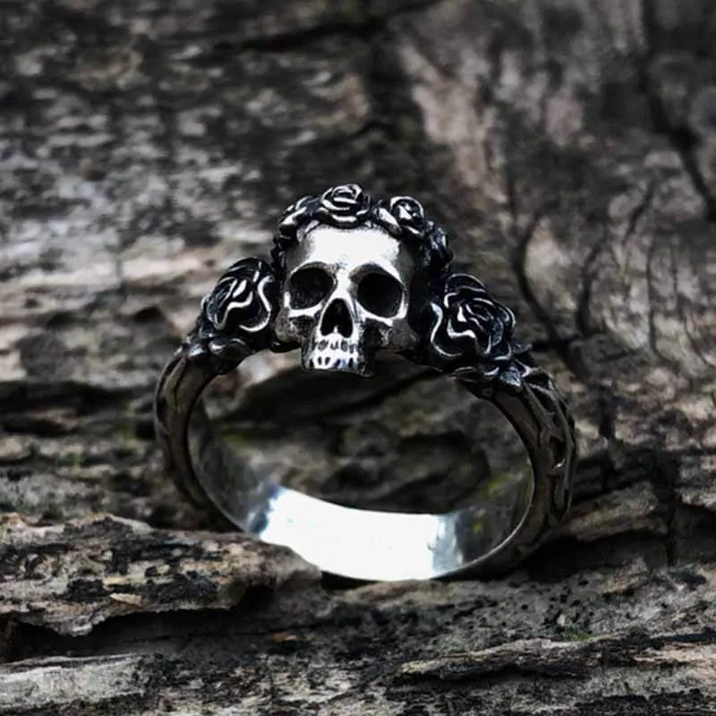 Free Soul Never Dies Flower Skull Stainless Steel Wedding Ring sold by GTHIC