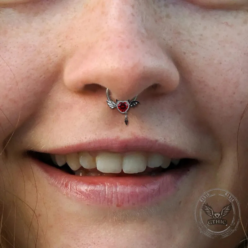 Heart Shaped Devil Wings Stainless Steel Piercing Ring sold by GTHIC product image thumbnail 2