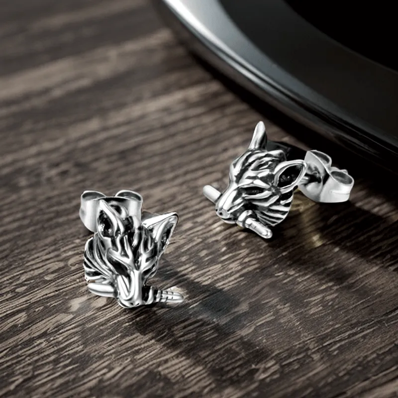 Vintage Wolf Head Stainless Steel Earrings sold by GTHIC