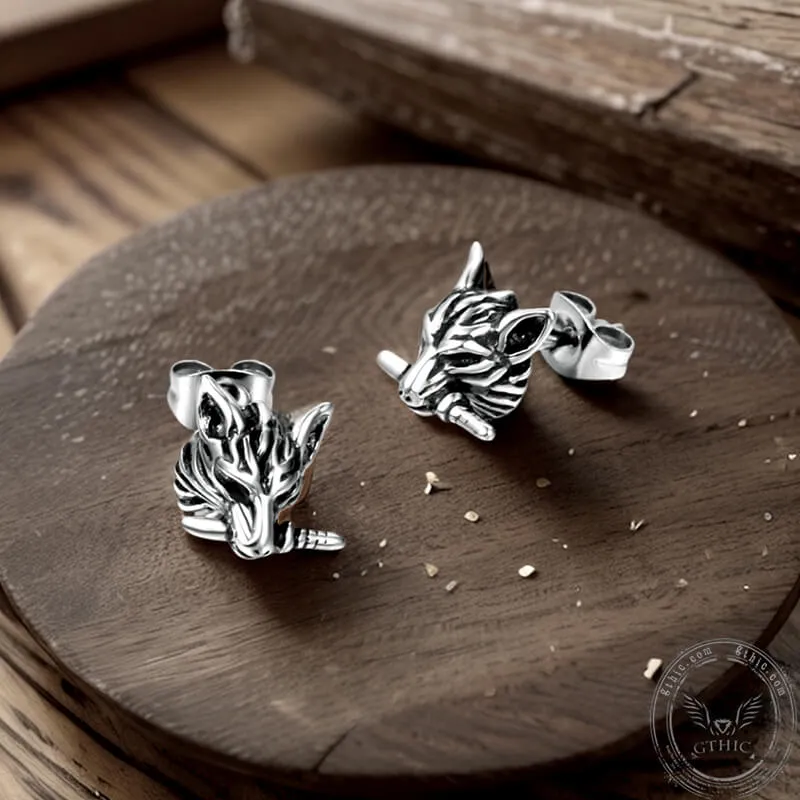 Vintage Wolf Head Stainless Steel Earrings sold by GTHIC product image thumbnail 5