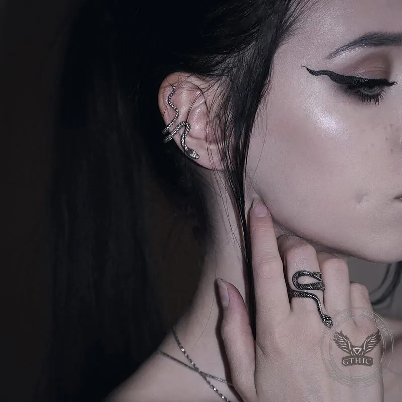 Coiled Wild Snake Stainless Steel Ear Cuffs sold by GTHIC product image thumbnail 2