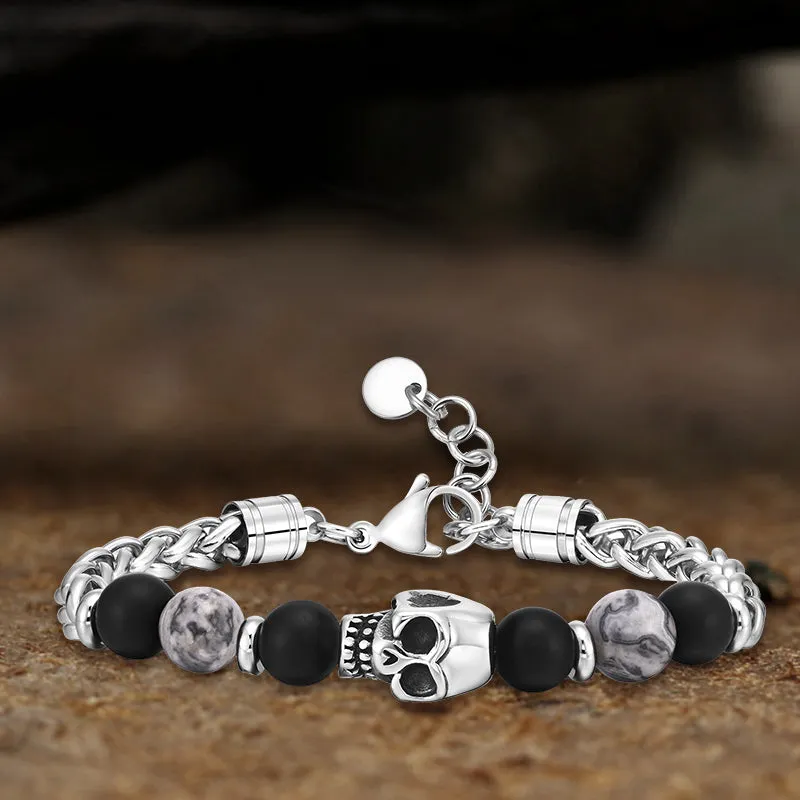 Skull Head Carnelian Map Stone Stainless Steel Bracelet sold by GTHIC