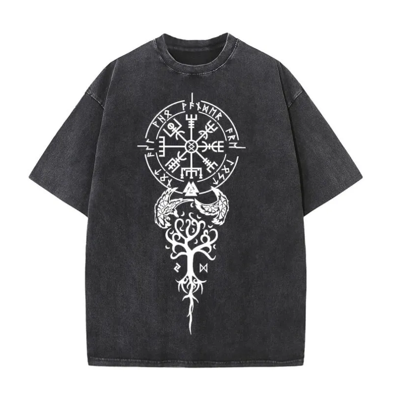 Vintage Washed Viking Symbols Print T-shirt sold by GTHIC
