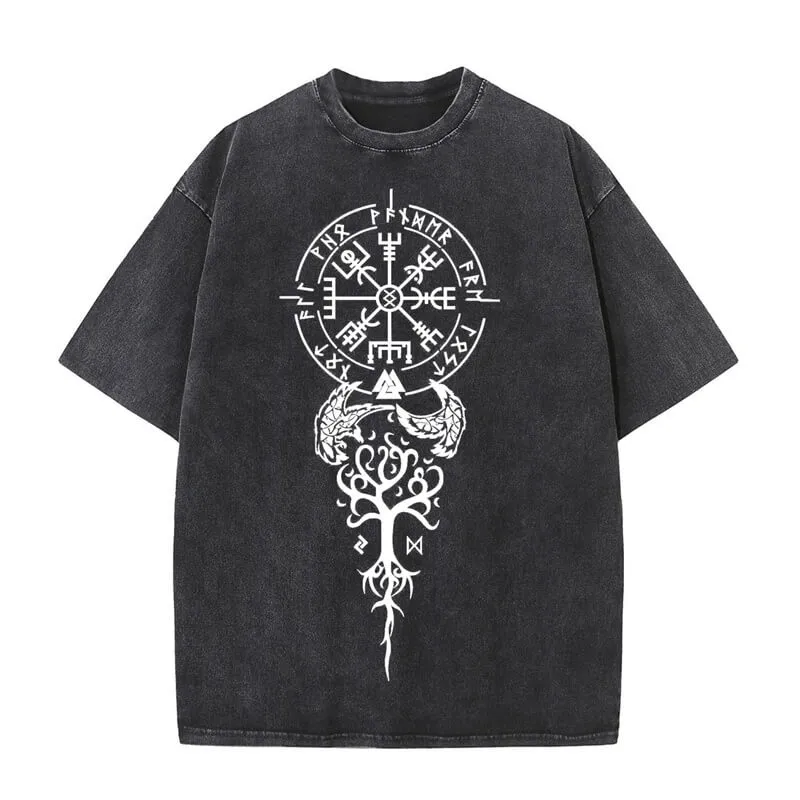 Vintage Washed Viking Symbols Print T-shirt sold by GTHIC