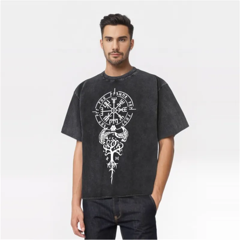 Vintage Washed Viking Symbols Print T-shirt sold by GTHIC product image thumbnail 2
