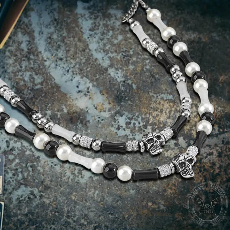 Multi-color Gemstone Beaded Stainless Steel Skull Necklace sold by GTHIC
