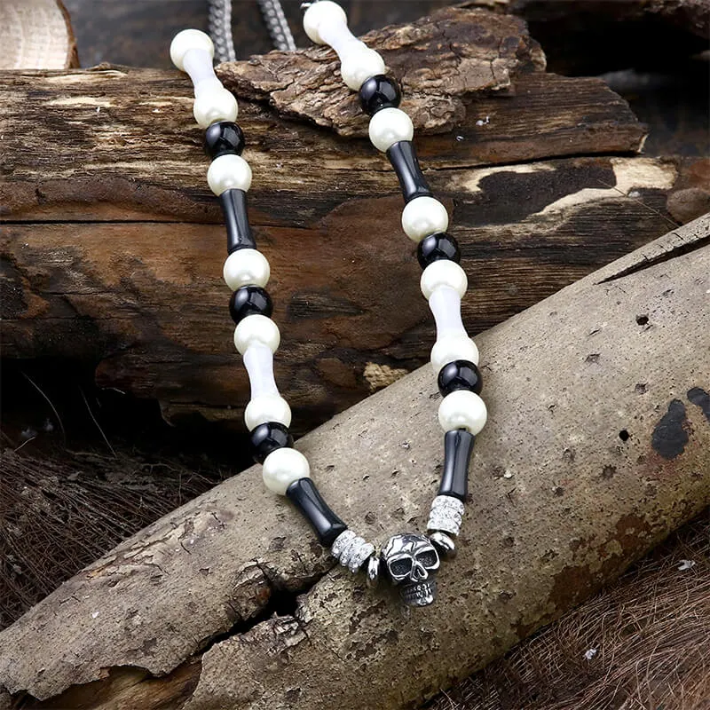 Multi-color Gemstone Beaded Stainless Steel Skull Necklace sold by GTHIC product image thumbnail 4