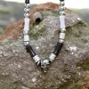Multi-color Gemstone Beaded Stainless Steel Skull Necklace sold by GTHIC